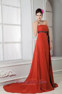 Rust Red Long Sash Chiffon Brush Homecoming Dress