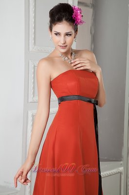 Rust Red Long Sash Chiffon Brush Homecoming Dress