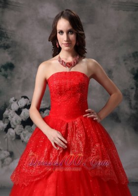 Red Ball Gown Sequined Quinceanera Dress Layered