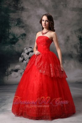 Red Ball Gown Sequined Quinceanera Dress Layered