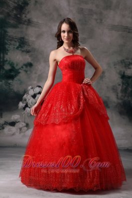 Red Ball Gown Sequined Quinceanera Dress Layered