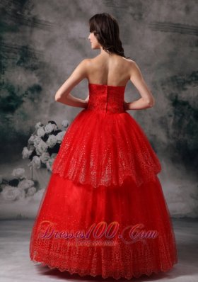 Red Ball Gown Sequined Quinceanera Dress Layered