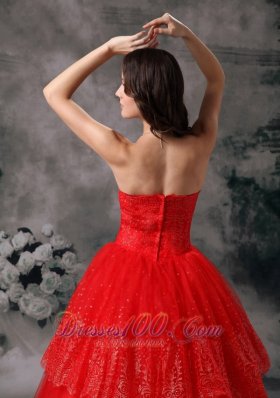 Red Ball Gown Sequined Quinceanera Dress Layered