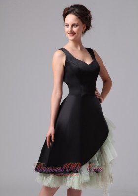 Ruffled Black Short Straps Mother Of The Bride Dress