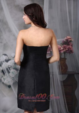 Knee-length Satin Black Bridesmaid Dress Ruched