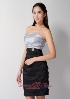 Silver and Black Bridesmaid Dress Mini-length Taffeta