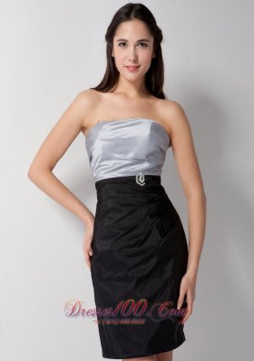 Silver and Black Bridesmaid Dress Mini-length Taffeta