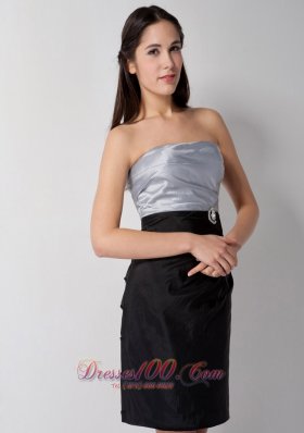 Silver and Black Bridesmaid Dress Mini-length Taffeta