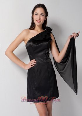 One Shoulder Ribbons Black Mini-length Bridesmaid Dress