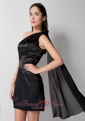 One Shoulder Ribbons Black Mini-length Bridesmaid Dress