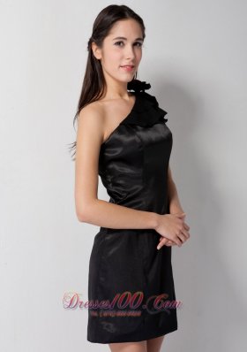 One Shoulder Ribbons Black Mini-length Bridesmaid Dress