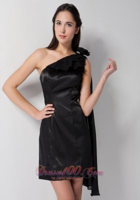 One Shoulder Ribbons Black Mini-length Bridesmaid Dress