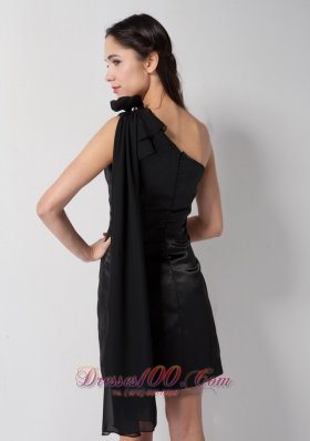 One Shoulder Ribbons Black Mini-length Bridesmaid Dress