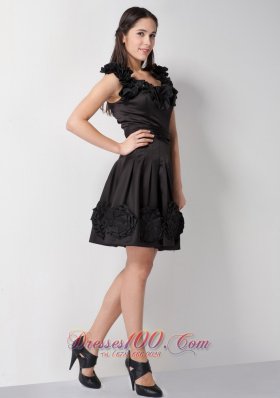 Black Handle Flowers Scoop Bridesmaid Dress Knee-length