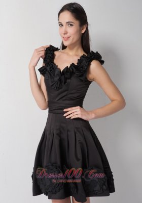 Black Handle Flowers Scoop Bridesmaid Dress Knee-length