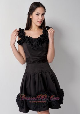 Black Handle Flowers Scoop Bridesmaid Dress Knee-length