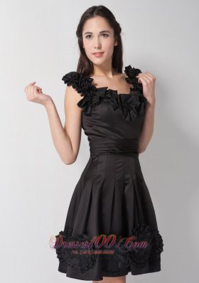 Black Handle Flowers Scoop Bridesmaid Dress Knee-length