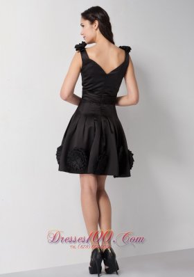 Black Handle Flowers Scoop Bridesmaid Dress Knee-length