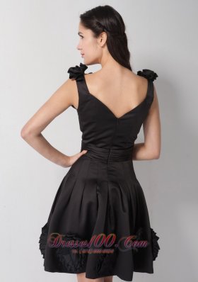 Black Handle Flowers Scoop Bridesmaid Dress Knee-length