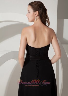 Sashed Tea-length Black Chiffon Bridesmaid Dress