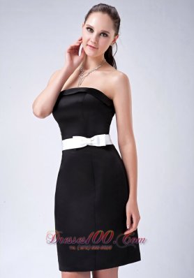 Satin Bow Mini-length Black Bridesmaid Dress Strapless