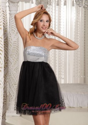 Sequins Black and Silver mini A-line Cocktail Dress