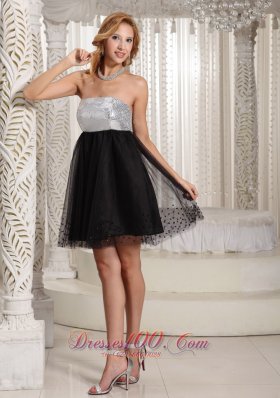 Sequins Black and Silver mini A-line Cocktail Dress