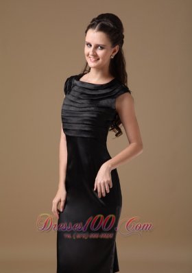 Layered Scoop Knee-length Satin Little Black Dress