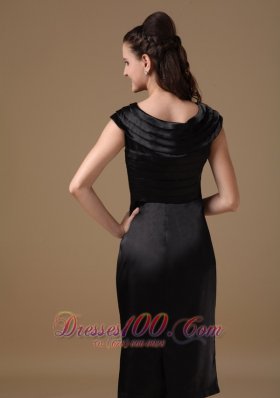 Layered Scoop Knee-length Satin Little Black Dress