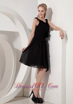 Knee-length Little Black Dress Scoop Chiffon Sash