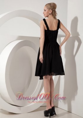 Knee-length Little Black Dress Scoop Chiffon Sash