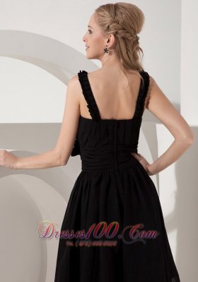 Knee-length Little Black Dress Scoop Chiffon Sash