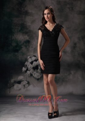 Ruching Sheath V-neck Mini-length Little Black Dress