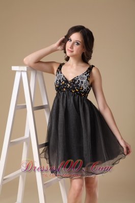 Straps Mini-length Black A-line Evening Gown Organza