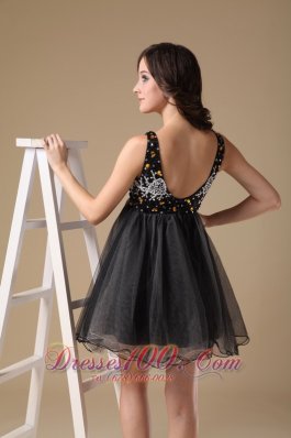 Straps Mini-length Black A-line Evening Gown Organza