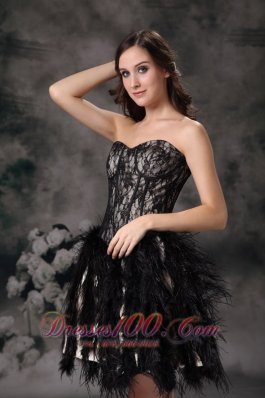 Feather Ruffled Cocktail Little Black Dress Sweetheart Black