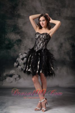 Feather Ruffled Cocktail Little Black Dress Sweetheart Black