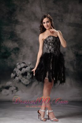 Feather Ruffled Cocktail Little Black Dress Sweetheart Black