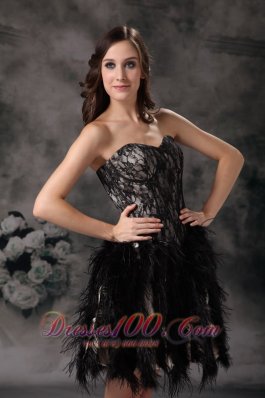 Feather Ruffled Cocktail Little Black Dress Sweetheart Black