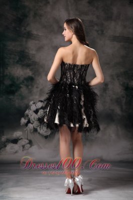 Feather Ruffled Cocktail Little Black Dress Sweetheart Black