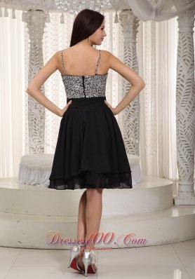 Chiffon Mini-length Black Prom Dress with Beading