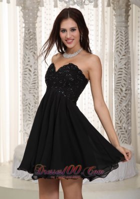 A-line Sweetheart Chiffon Prom Dress Beads Black