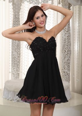 A-line Sweetheart Chiffon Prom Dress Beads Black