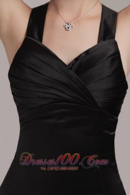 Black Sheath Mini Satin Pleats Prom Dress with V-neck