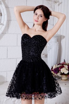 Black Beading Layered Short Homecoming Dress Sweetheart
