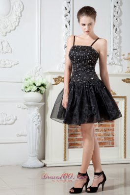 Beaded Bodice Spaghetti Straps Mini-length Prom Dress