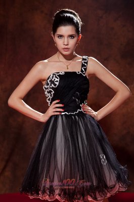 Organza Black A-line Short Prom Dress One Shoulder