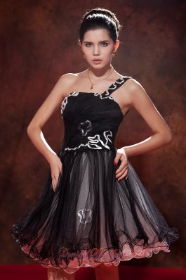 Organza Black A-line Short Prom Dress One Shoulder