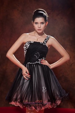 Organza Black A-line Short Prom Dress One Shoulder