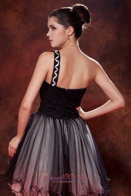 Organza Black A-line Short Prom Dress One Shoulder